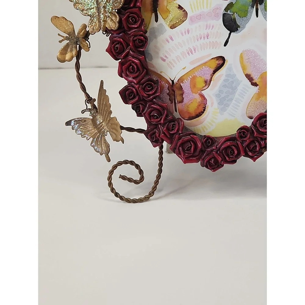 Coquette Cottagecore Butterfly Wire Picture Frame Red Resin Rose Border Oval